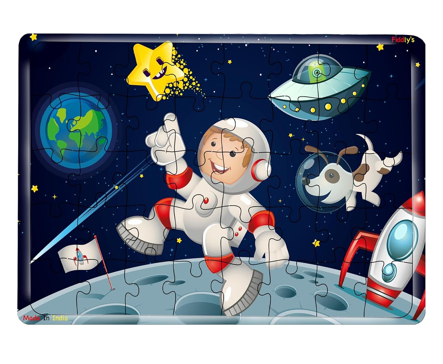 Fiddlys 40 Pcs Paperless Wooden Jigsaw Puzzle for Boys & Girls Learning Educational Toy for 4 Years and Above (The Astronaut)