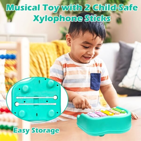 VGRASSP 2 in 1 Small Xylophone and Piano Toy for Kids with Colorful Keys and Drum Sticks - Musical Instrument Toy for Baby and Toddlers - Turquoise - Image 6