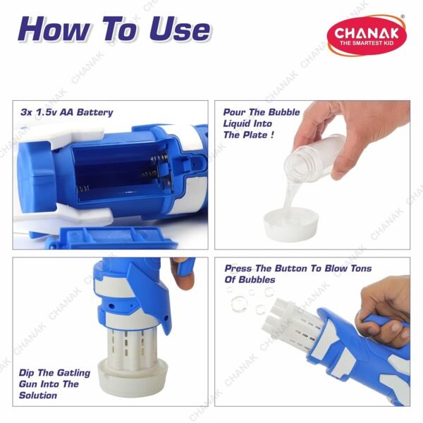 Chanak Gatling Bubble Gun for Kids, 8- Hole Bubble Gun Toy for Kids Above 3 Years, Bubble Machine for Indoor & Outdoor Play, 100% Safe & Skin Friendly (Bubble Solution Included), BIS Approved - Image 6