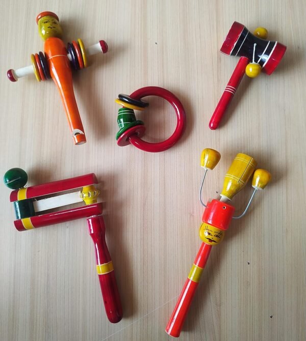 Wooden Rattle Toys for Baby, Infants/New Born Babies (0+ Years) -Set of 5- Multi Color - Discover Sounds, Develops Sensory Skills | Wooden Musical Toys Set of 5- Multi Color - Image 5