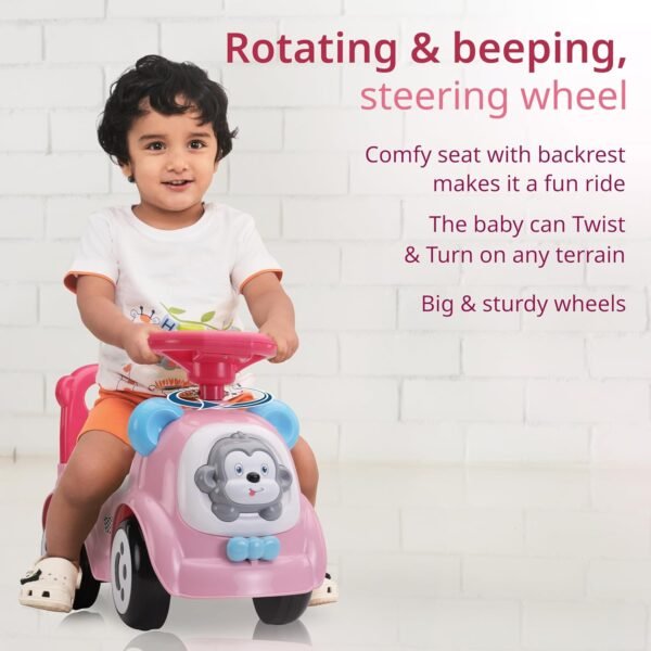 LuvLap Sunny Ride on & Car for Kids with Music & Horn Steering, Push Car for Baby with Backrest, Safety Guard, Under Seat Storage & Big Wheels, Ride on for Kids 1 to 3 Years Upto 25 Kgs (Pink) - Image 4