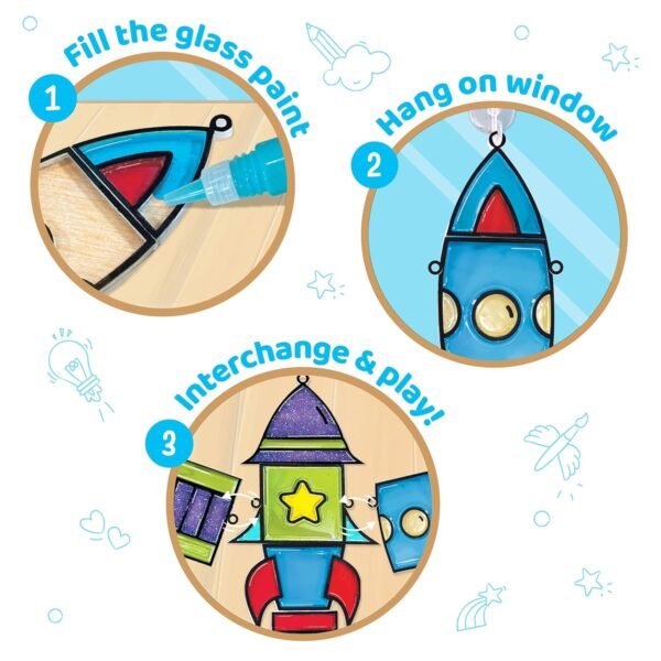 Imagimake Window Art - Rocket - 16 Pieces Glass Painting Set - Astronaut, Rover, Space Designs - Craft Kit for Boys & Girls 5 Years & Above, Multicolor - Image 4