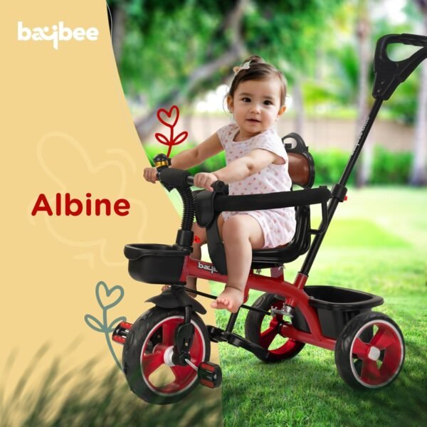 Baybee Albine 2 in 1 Baby Tricycle for Kids, Plug N Play Kids Tricycle with Adjustable Parental Control, Safety guardrail & Cushionseat Baby Kids Cycle, Baby Tricycle for 1.5 to 5 Year (Red) - Image 3