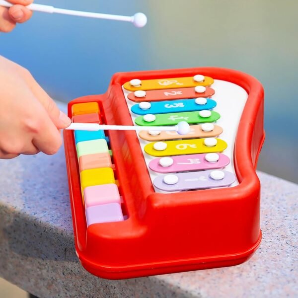 VGRASSP 2 in 1 Big Xylophone and Piano Toy for Kids with 8 Colorful Keys and Drum Sticks - Musical Instrument Toy for Baby and Toddlers - Red - Image 2