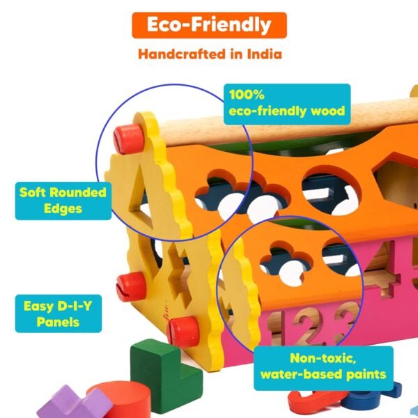 shumee 6-in-1 Wooden Shape Sorter Activity Toy (1+ Years) | Multicolor | Learning for Alphabets, Numbers, Time & Shapes | Educational Toddler Toy | Made in India - Image 6