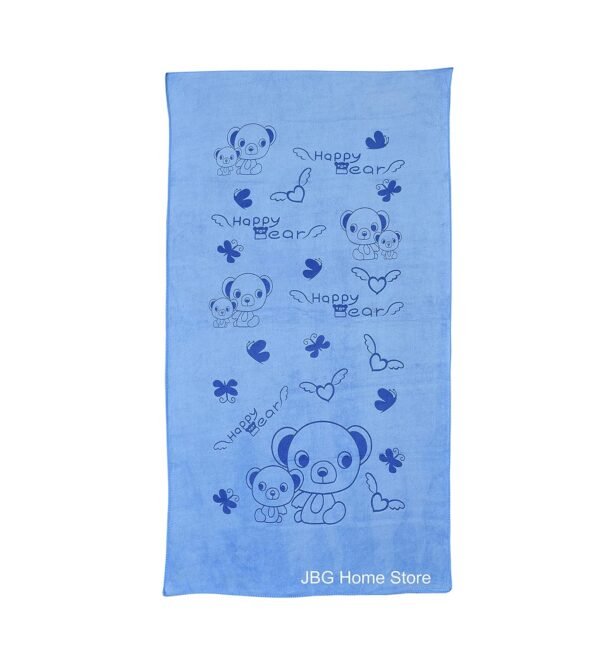 Kids Bath Towel for Girls Boys - Soft Premium Microfiber Quick Drying Towels for Unisex Kids - Cartoon Print Wash Dry Cloth Towel for Babies Toddlers, Pack of 1, 60 x 120 CM, Blue Bear - Image 2