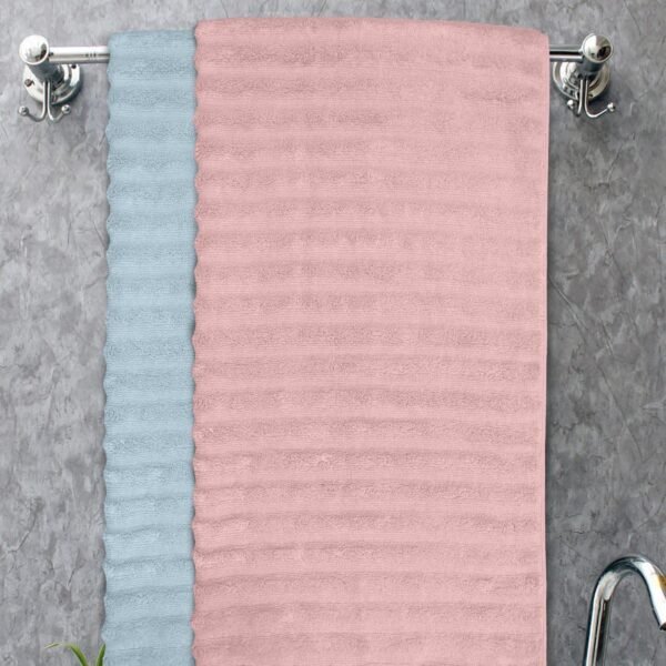 haus & kinder 100% Cotton Zero Twist 2 Piece Bath Towel Set, Highly Absorbent, Large Size Super Soft Coral Fleece Bathing Towel for Men, Women, Hote & Spa - 530 GSM, Sky Blue & Blush - Image 2