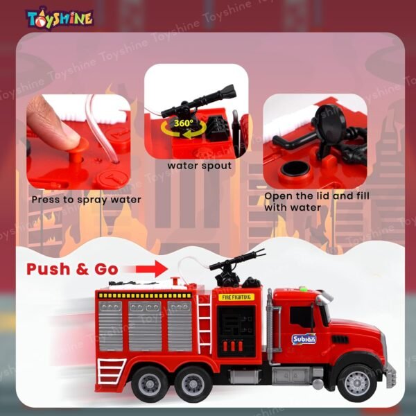 Toyshine 1:14 Scale Friction Powered Realistic Design Fire Rescue Truck with Water Sprinkle Feature | Music & Lights Model Collection Educational Learning Toys for Kids 3-7 Years - Image 4