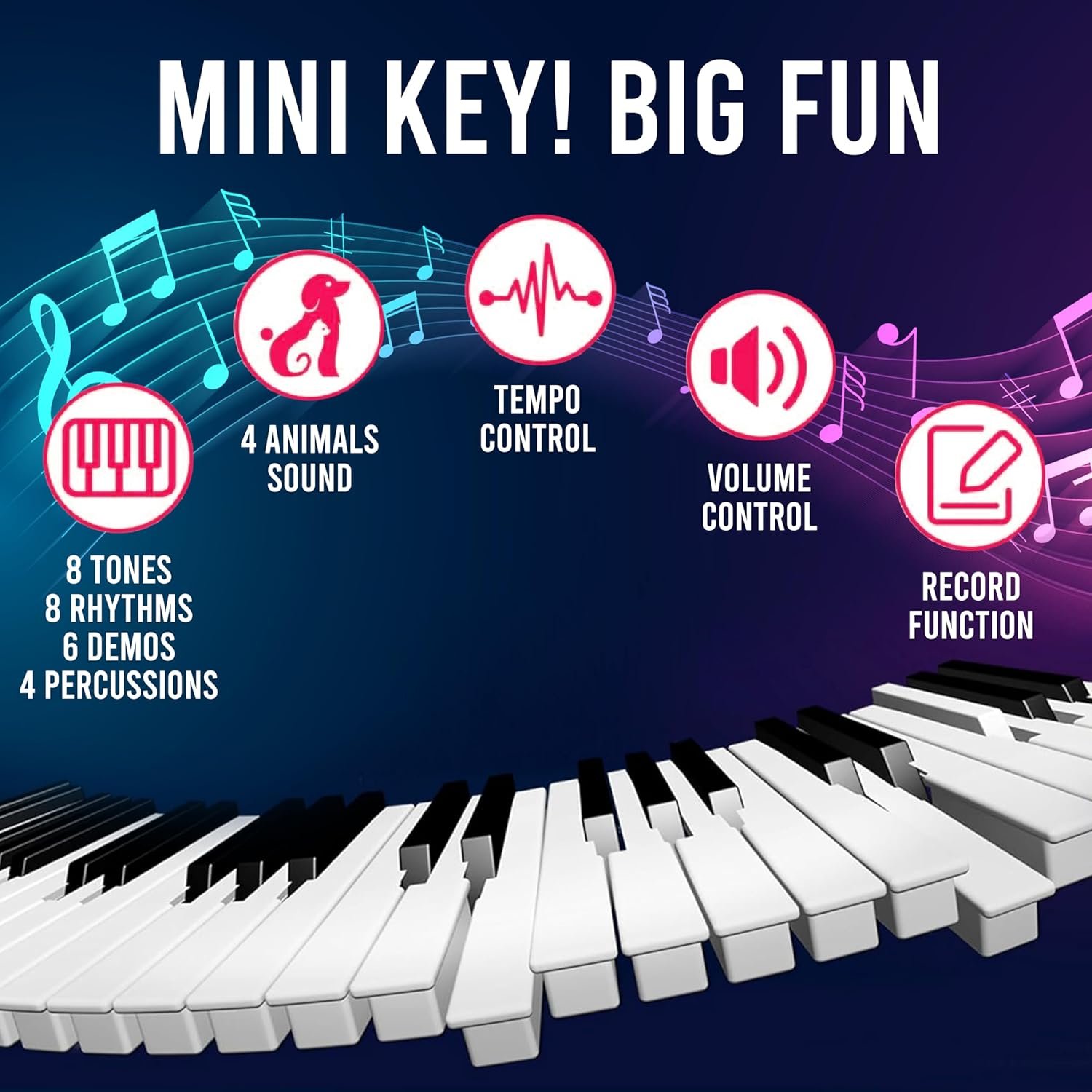 Gesto Piano for Kids with Mic Recorder - 37 Keys 8 Rhythms 8 Tones 6 Demos Portable Musical Toys, Keyboard Musical Instrument for Boys Girls | Baby Toy for Age 3 to 14 Years (1 Yr Extended Warranty) - Image 4