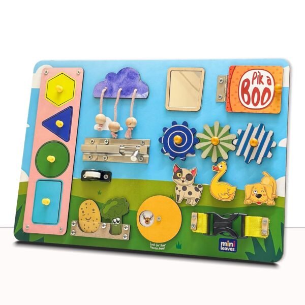 Wooden Busy Board for Toddlers 1-3 Years - Montessori Sensory Toys, 11 Educational Activities - Durable & Safe, Books for 2 Year Old, 2 Years Kids Activity Toys