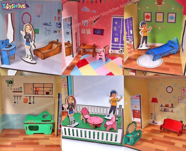 Toyshine Big Size Wooden DIY Doll House for Kids with Furniture, Dolls, Side Garden and Much More! Play House Learning Toy for Girls Boys 3 4 5 6 7 Year Old Birthday Gift Dollhouse - Image 6