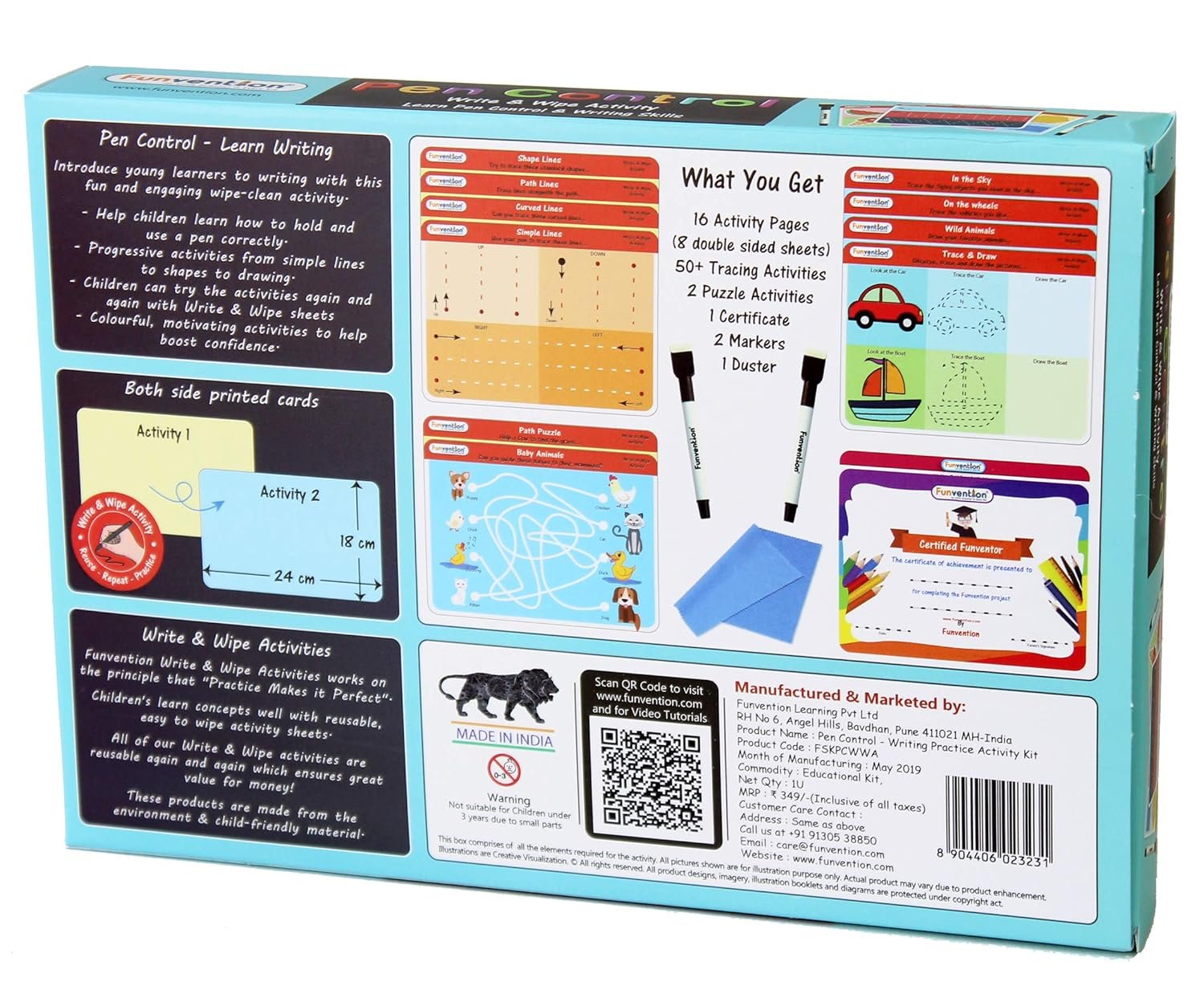 funvention- for Little Scientist in Every Kid Learn Pen Practice and Writing Skills Educational Pen Control Write and Wipe Activity Sheets Game (3-6 Years)- Multi Color - Image 6