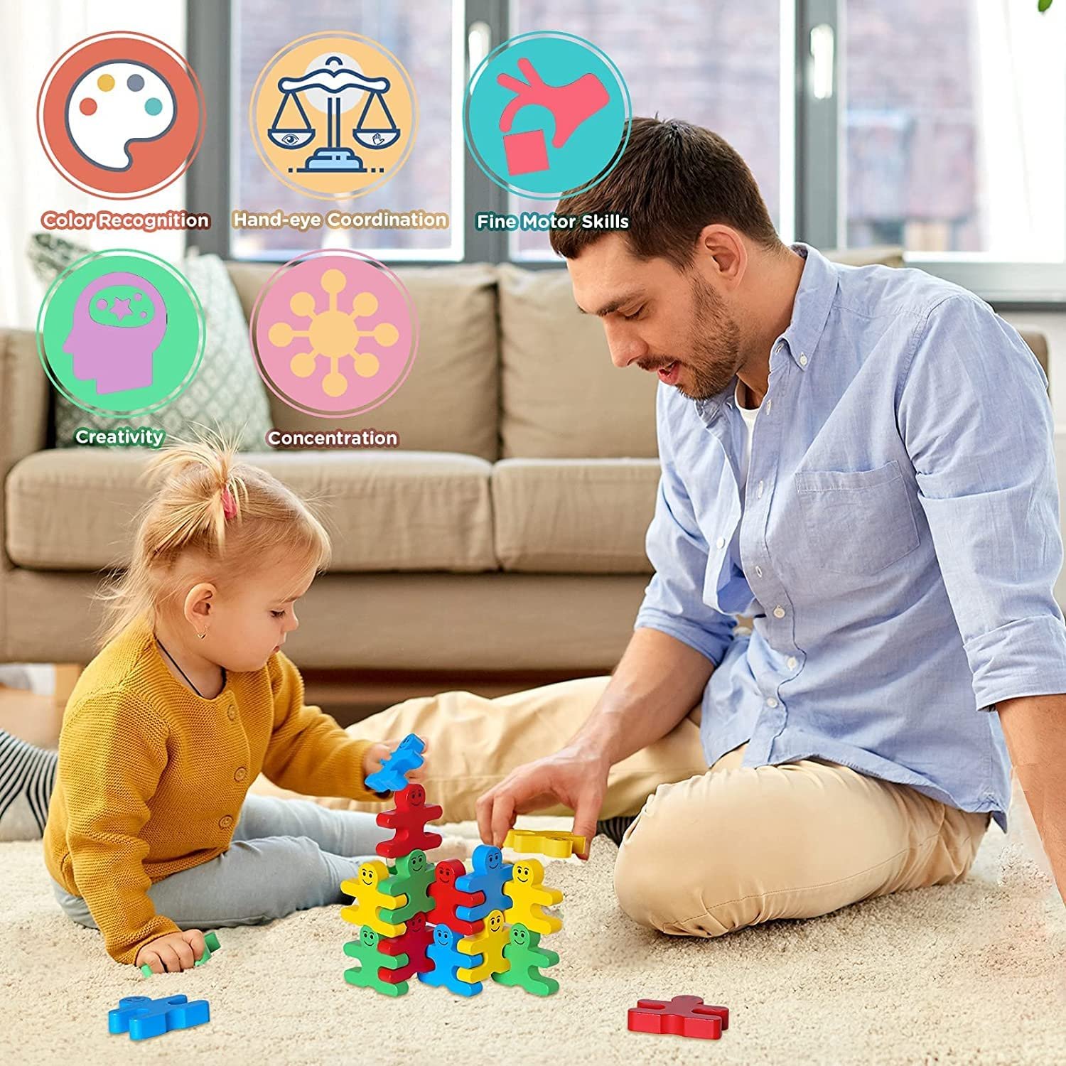 Little Mind Montessori Toys for 2 3 4 Year Old, 16pcs Wooden Building Blocks for Toddlers 1-3 Year Old Girls Boys Gifts, Stacking Blocks Sensory Toys for Kids Birthday Gifts Presents Age 2-4 - Image 3