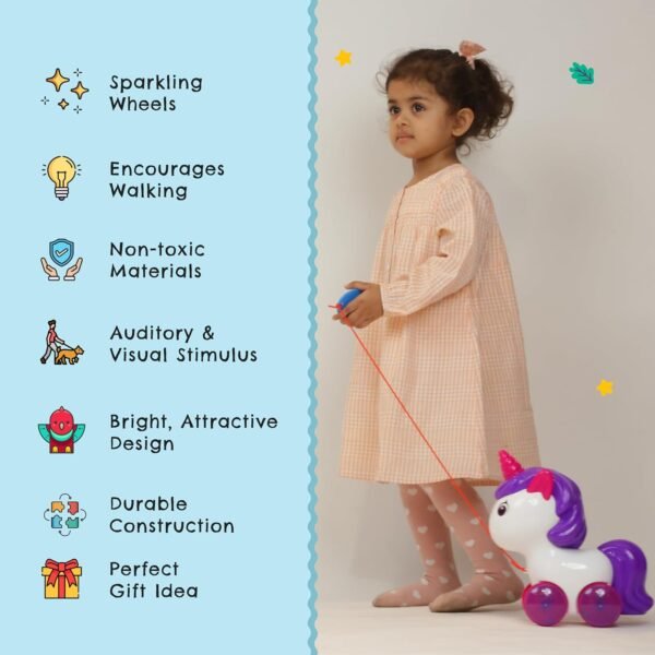 Pull Along Toy for 1+ Years Old Unicorn Pull Along Child Toys 2-5 Years- White - Image 5