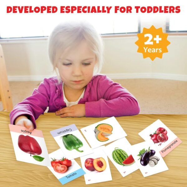 Big Flash Cards for Kids: Fruits and Vegetables (Set of 2) | 64 Double-Sided Picture Cards | Early Learning and Development Toy for Preschoolers & Toddlers 2-6 Years - Image 2