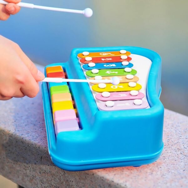 VGRASSP 2 in 1 Big Xylophone and Piano Toy for Kids with 8 Colorful Keys and Drum Sticks - Musical Instrument Toy for Baby and Toddlers - Blue - Image 2