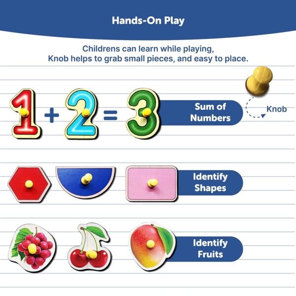 Fruits And Geometric Shapes And 0 To 9 Number Shape Pegboard Wooden Shape Sorter Educational Learning Puzzle For 2-5 Year Kids- Combo Pack Of 3 - Image 4