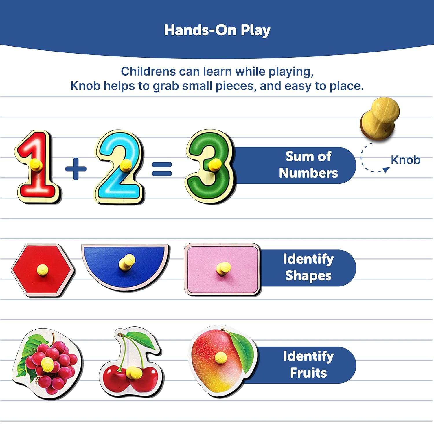 Fruits And Geometric Shapes And 0 To 9 Number Shape Pegboard Wooden Shape Sorter Educational Learning Puzzle For 2-5 Year Kids- Combo Pack Of 3 - Image 4