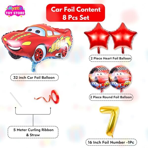 7th Car Theme Balloons for Birthday Decoration Kit Red Black 7 year Baby Boys Girls Kids 5 Pcs Lightning Macqueen Theme Foil Balloons Decoration Set Items 2 Pcs Red Star - Image 3