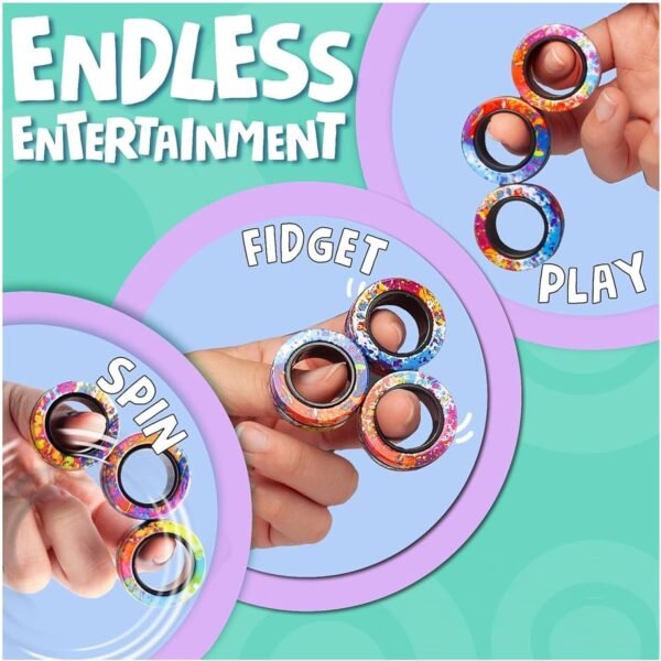 Kidology Magnetic Fidget Rings, Fidget Spinner Therapy Toys for Sensory Play, Magnetic Fidget Toy, for 4+ Year Old and Up, Stress Relief Anxiety Rings for Kids & Adults (Multicolor) - Image 3