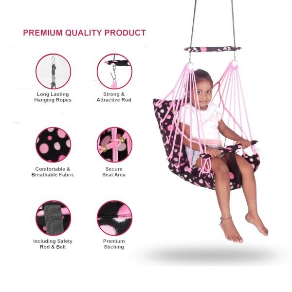 Baby Swing for Kids Cotton Swing Chair for Kids julla Baby\'s Children Folding and Washable 1-5 Years with Safety Belt/Home, Garden Jhula for Babies Cradle | (A. Pink Round) - Image 6