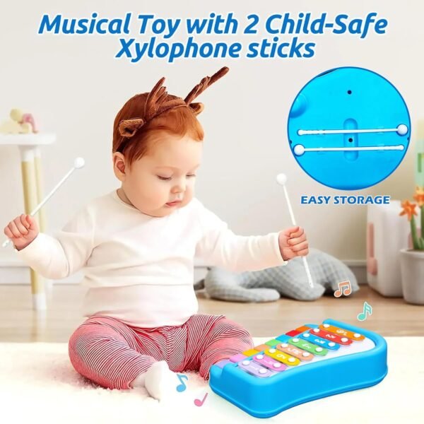VGRASSP 2 in 1 Big Xylophone and Piano Toy for Kids with 8 Colorful Keys and Drum Sticks - Musical Instrument Toy for Baby and Toddlers - Blue - Image 6