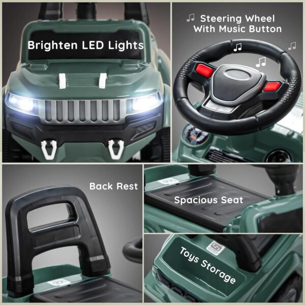 Baybee Speedy Ride on Baby Car for Kids | Ride on Toys Car with Music & LED Light | Portable Push Ride on Jeep with Backrest & Storage Basket | Kids Car to Drive 1-3 Years Boys Girls (Dark Green) - Image 4