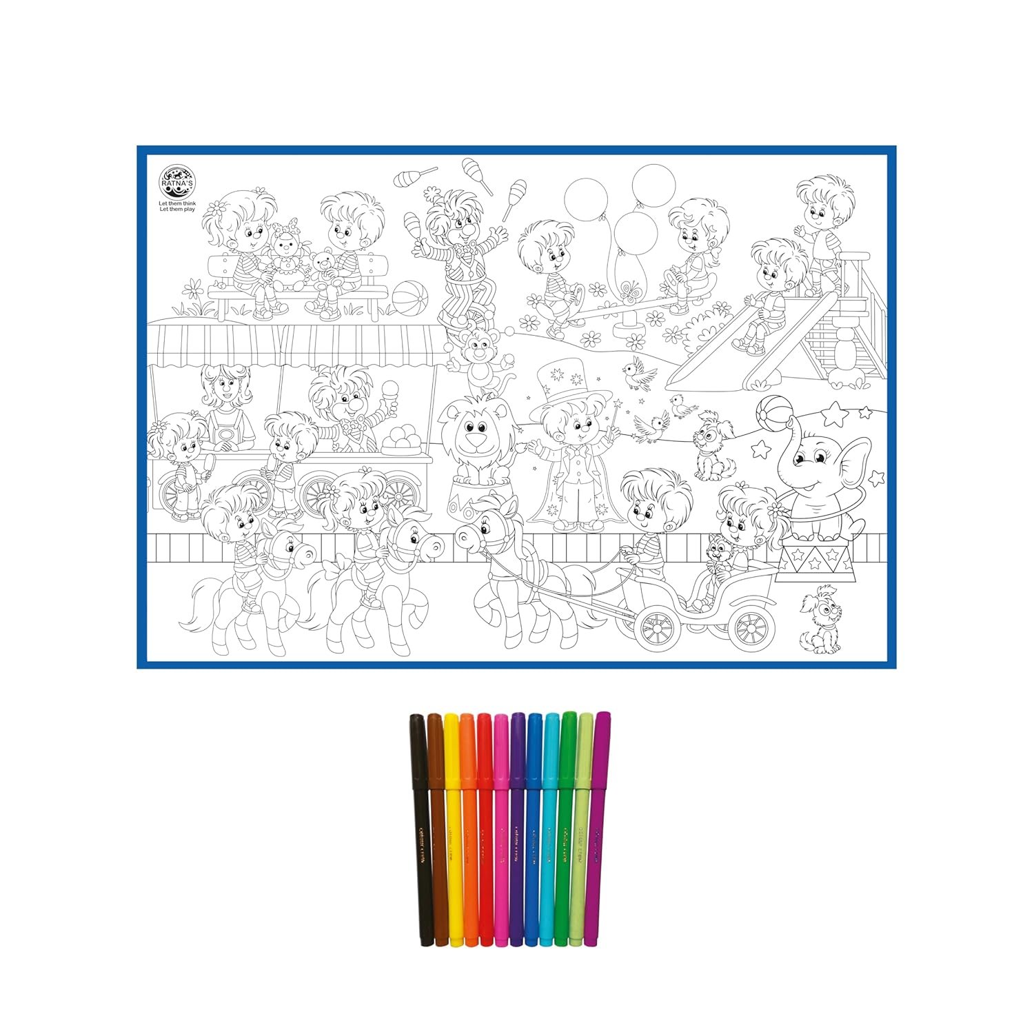 Ratna\'s My Coloring Mat Carnival Printed Mat of Size 40 x 27 Inches, Washable & Reusable Colouring Kit for Kids 3+ Years - Image 3