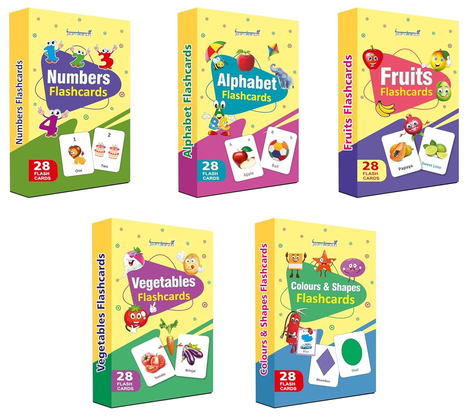Premium Flash Cards for Kids Early Learning (Combo Set of 5) | Easy & Fun Way of Learning 1 Year to 6 Years Babies Smart Toys