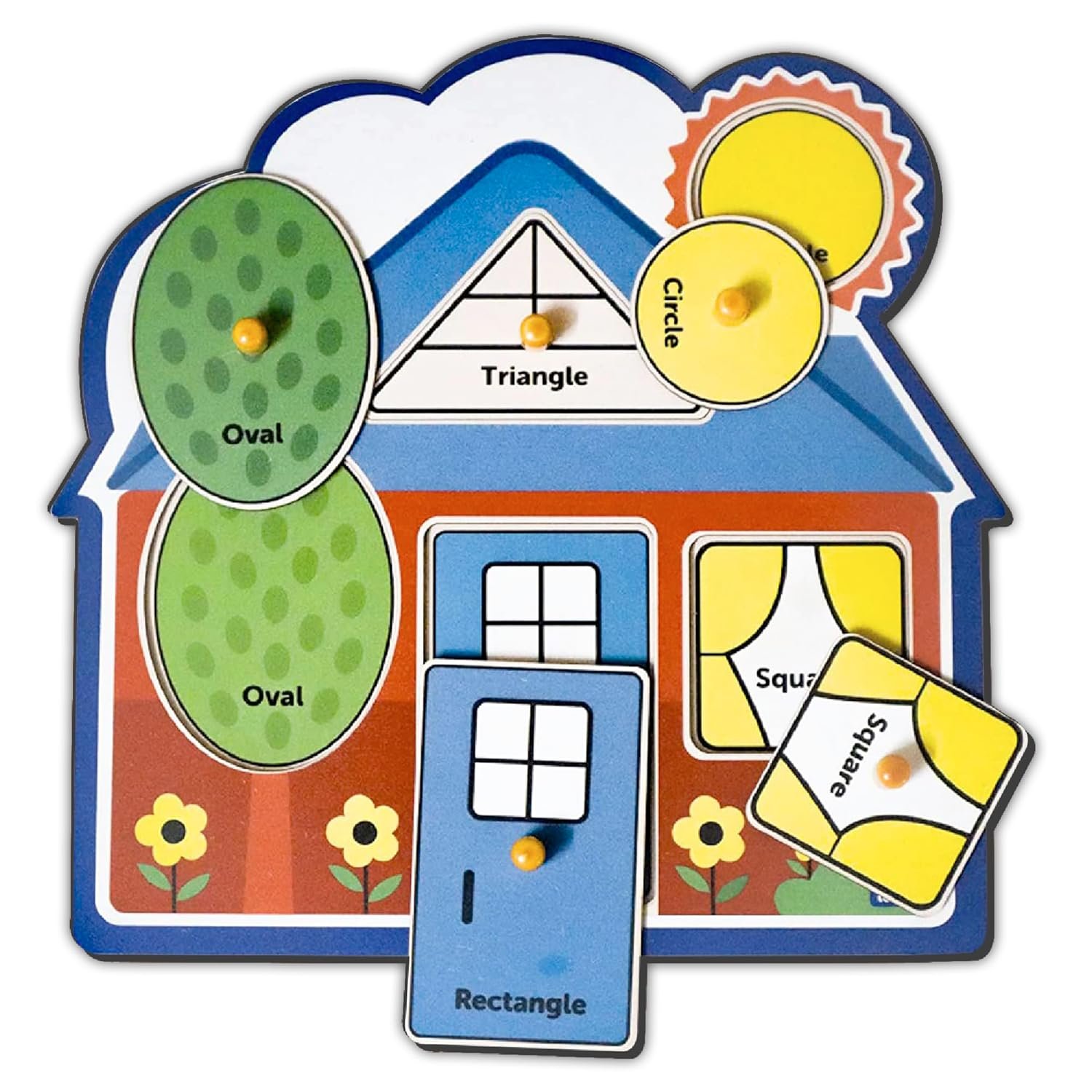 My First Shapes Wooden Knob Puzzle - Kids Toys for 2-5 Years Boy, Toys for 2+ Year Old Boy, Educational Shape Sorter with Jumbo Knobs, Zero Plastic, Easy to Hold