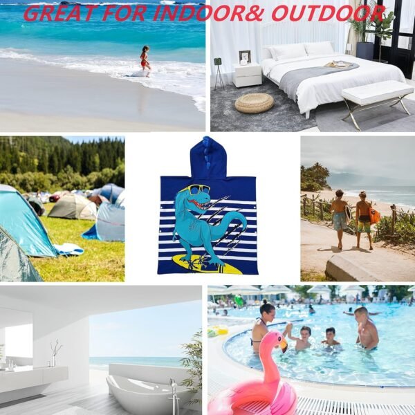 SHAKTISM®Hooded Towel for Kids, Beach Towel Swimming Bath Towel for Girls Boys Children Toddler Kids Hooded Beach Towel, Ultra Soft, Absorbent, 3-10 Years (Kids Hooded Towel -DinoBlue) - Image 5