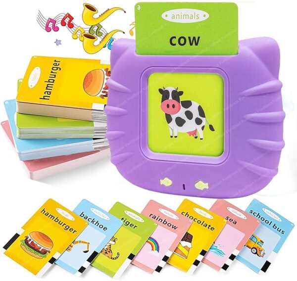 FunBlast Talking Flash Cards for Kids, Learning Toys for Kids, English Flash Cards, Montessori Educational Toys for 2-4 Year Old Kids, Boys, Girls -112 Double Sided Card (Purple)