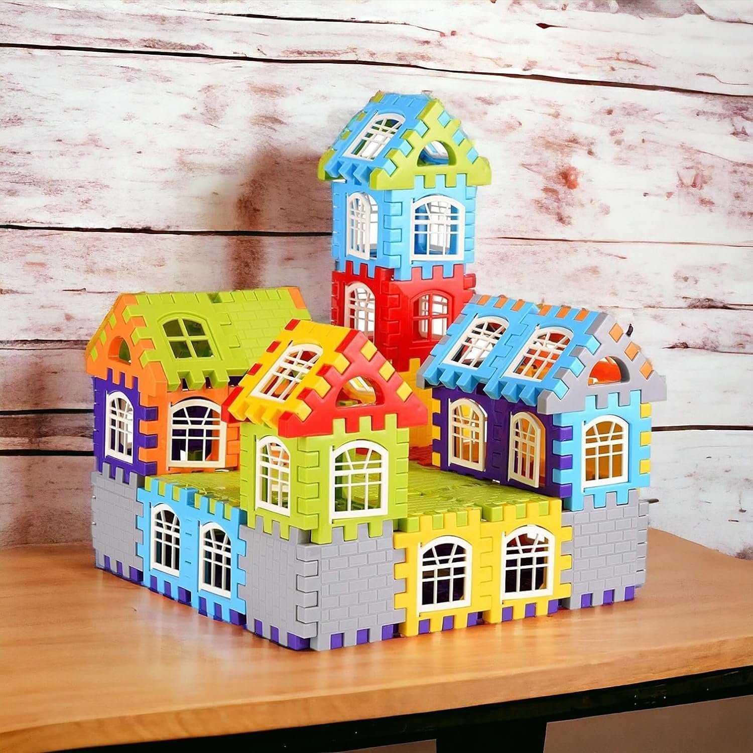 MBK Blocks Game My Happy House 60+ Pcs - Medium-Sized House Toy Building Blocks for Kids 2-5 Years - Attractive Windows, Smooth Edges - Fun Block Game for Boys, Girls, Children