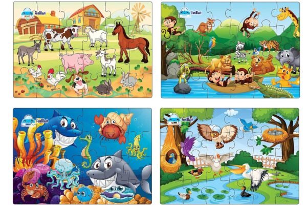 FunBlast Kids Puzzles, Animal and Birds Jigsaw for Ages 3-5 Years, Set of 4-96 Pcs (Multicolor, Size 30X22 CM)