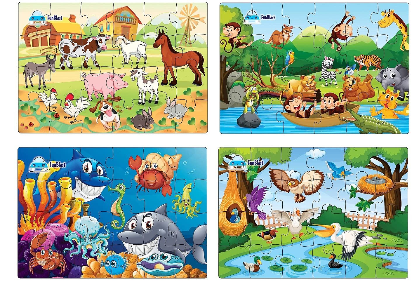 FunBlast Kids Puzzles, Animal and Birds Jigsaw for Ages 3-5 Years, Set of 4-96 Pcs (Multicolor, Size 30X22 CM)