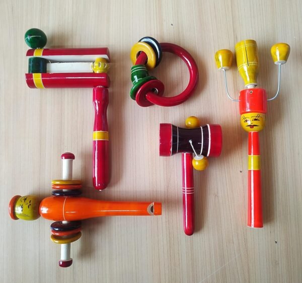 Wooden Rattle Toys for Baby, Infants/New Born Babies (0+ Years) -Set of 5- Multi Color - Discover Sounds, Develops Sensory Skills | Wooden Musical Toys Set of 5- Multi Color