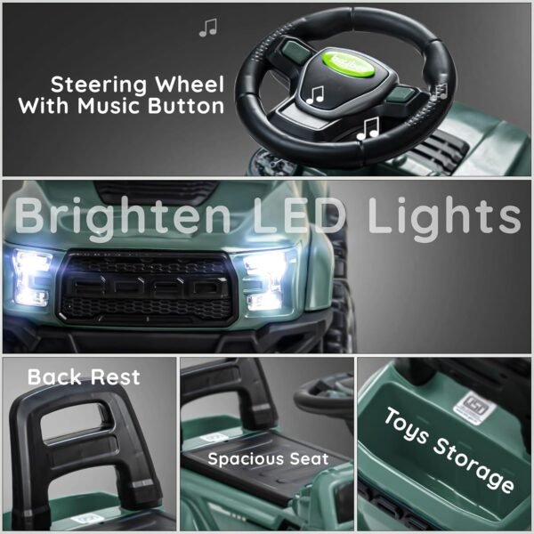 Baybee Ride on Baby Car for Kids | Push Ride on Jeep with Music & LED Light | Portable Ride on Toys Car with Backrest & Storage Basket | Kids Car to Drive 1-3 Years Boys Girls (Dark Green) - Image 5