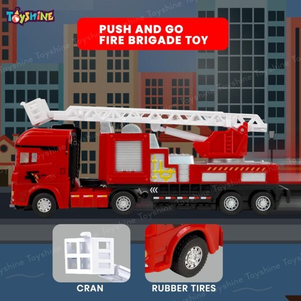 Toyshine 25cm Friction Powered Fire Rescue Truck with Rotating Ladder Feature, Model Collection Educational Learning Toys for Kids 3-7 Years - Image 5