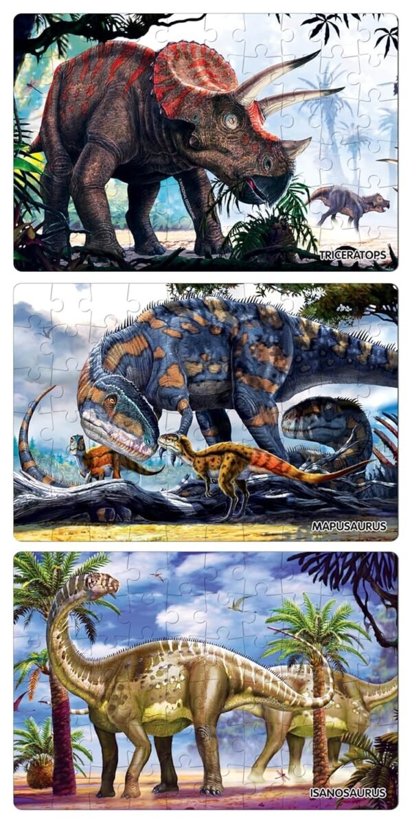 Frank 3 in 1 National Geographic Dinosaurs Jigsaw Puzzle for Kids 5+ Years, Set of 3 (60 Pcs Each) | Fun & Challenging Educational Toys | Brain Booster Puzzle Games for Focus & Memory, Gifts for Kids - Image 3
