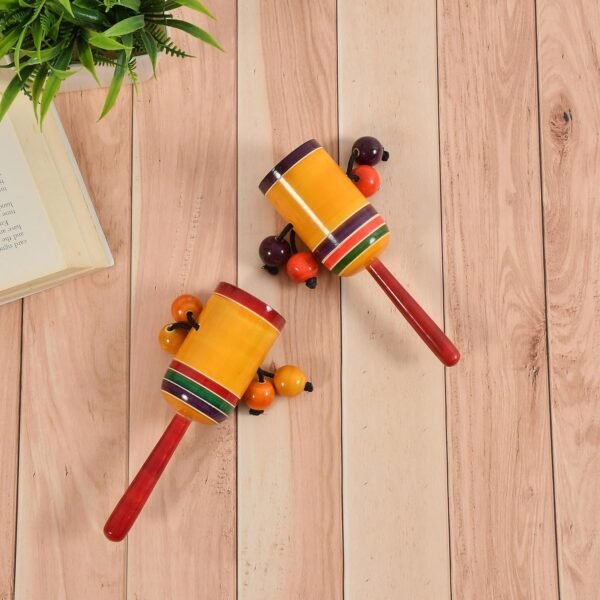 Wooden Handheld Rotating Rattle Toys for Baby, N Infants, New Born Babies (0+ Years) - Multicolor - Set of 2 pcs - Discover Sounds - Image 2