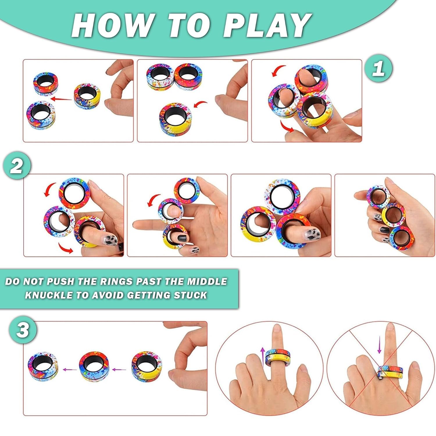 Kidology Magnetic Fidget Rings, Fidget Spinner Therapy Toys for Sensory Play, Magnetic Fidget Toy, for 4+ Year Old and Up, Stress Relief Anxiety Rings for Kids & Adults (Multicolor) - Image 6