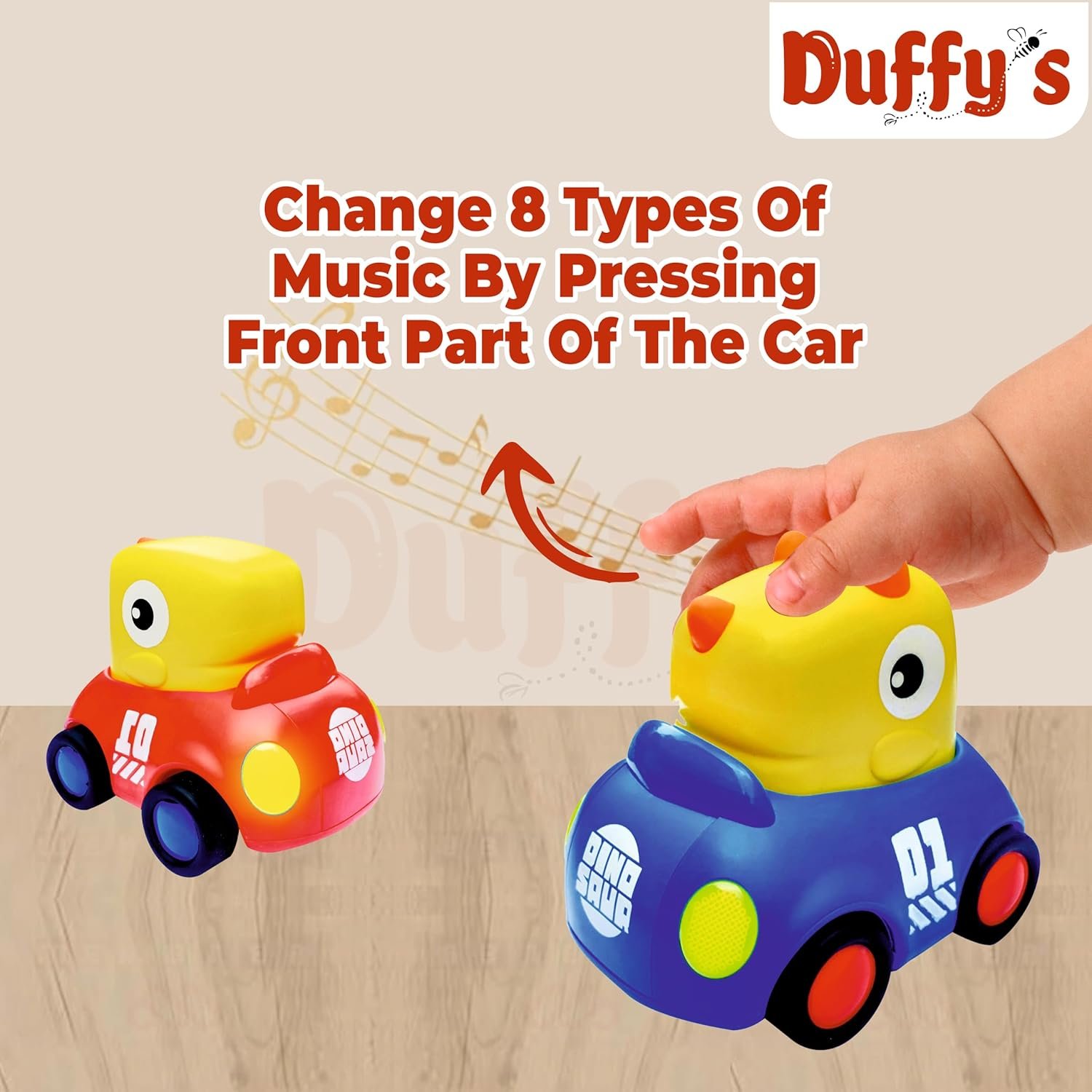 Duffy\'s Musical Baby Dinosaur Toy Cars for 1 2 3 Year Old Friction Powered Musical with Lighting Car Kids Toys Age 1 2 3 4 5 Baby Toys 12-18 Months 1st Birthday Gift for Kids Toys (Pack of 1) - Image 4