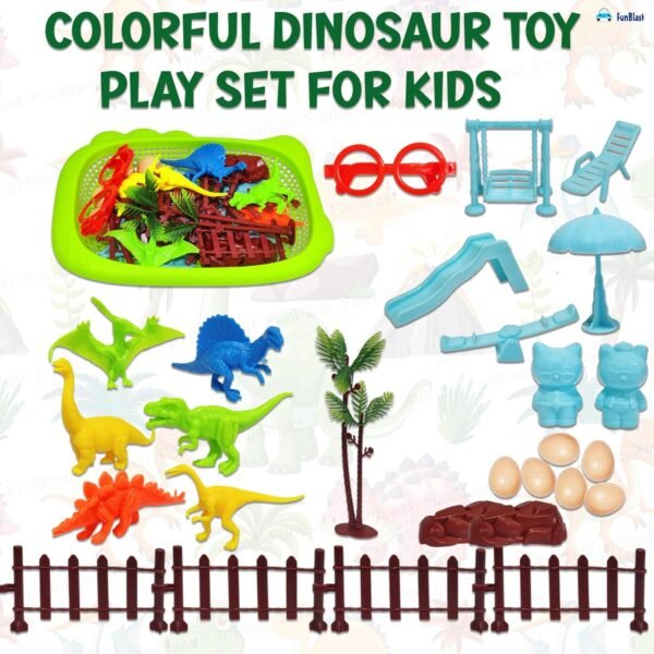 FunBlast Colorful Dinosaur Toy Play Set for Kids, Dinosaur Toy Set, Animal Figure Toys, Set of 6 Dinosaur with Eggs, Trees and Other Accessories. (Multicolor) - Image 4
