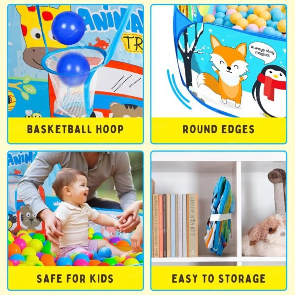 Zest 4 Toyz Animal Ball Pool for Kids Large Pop-Up Play Pit with Fun Animal Design Indoor and Outdoor Playpen with Basketball Hoop Foldable Play Pool for Boys and Girls (Balls Not Included) - Image 5