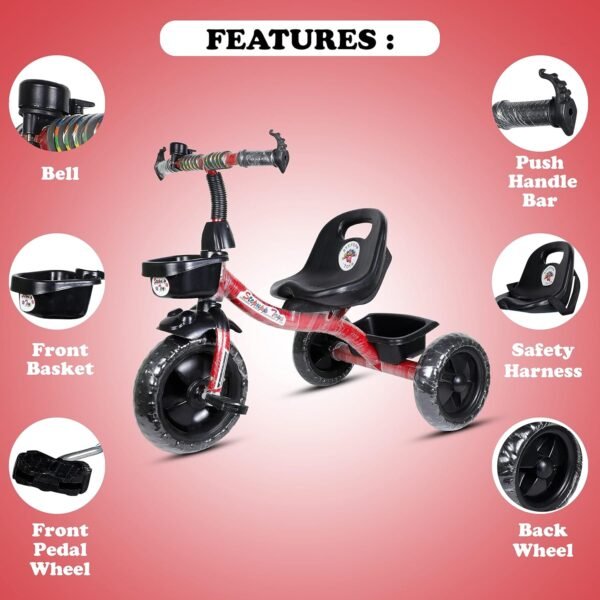 Tricycle for Kids Green Colour with Basket Baby Tricycle for Baby boy or Baby Girl Kids trikes or Toddler Tricycle for 1-4 Years Kids (Red) - Image 3