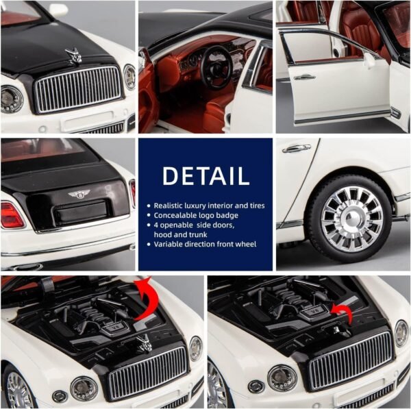 1:24 Bently Mulsanne Black/Brown Die-Cast Metal Pull Back Car with 6 Openable Doors with Sound and Light Toy Decoration car Best Gift Toys for Kids ?Black/Brown Color? - Image 5