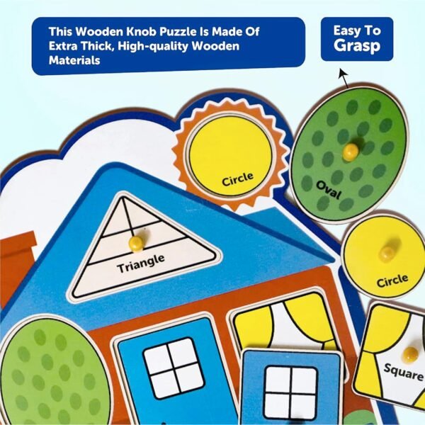 My First Shapes Wooden Knob Puzzle - Kids Toys for 2-5 Years Boy, Toys for 2+ Year Old Boy, Educational Shape Sorter with Jumbo Knobs, Zero Plastic, Easy to Hold - Image 5