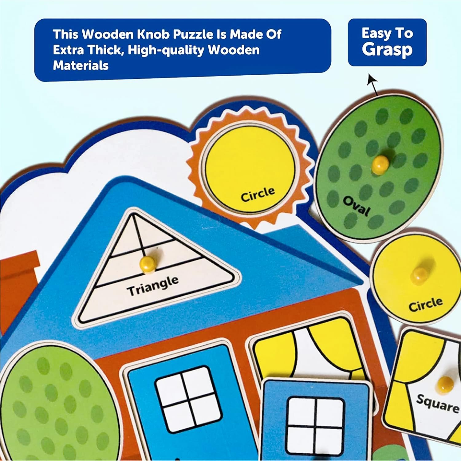 My First Shapes Wooden Knob Puzzle - Kids Toys for 2-5 Years Boy, Toys for 2+ Year Old Boy, Educational Shape Sorter with Jumbo Knobs, Zero Plastic, Easy to Hold - Image 5