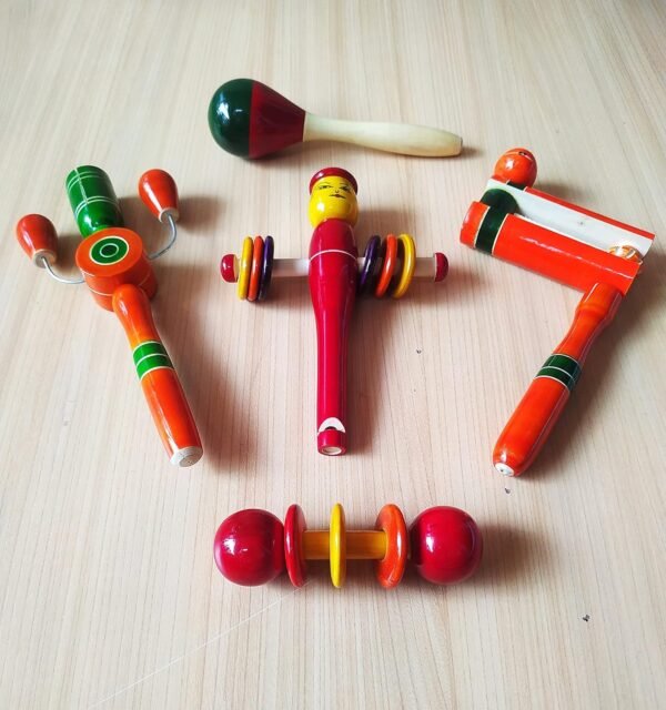Wooden Baby Rattles Toys for Infants, Babies (0+ Years) -Set of 5- Multi Color - Discover Sounds, Develops Sensory Skills - Image 5