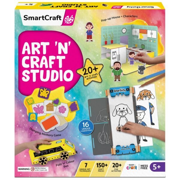 SmartCraft Mega 20+ Art and Craft Activity Kit for Girls Ages 5 to 9 Years Old | Creative Birthday Gift for Kids I Clay, Stamp, Tracing, 3D House, Origami & Many More I Toys for Kids Age 5,6,7,8,9